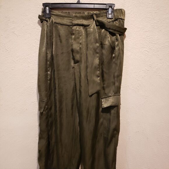 Urban Outfitters Satin Pants Dark Green Olive Pockets Size S-P High Rise E - Picture 3 of 9